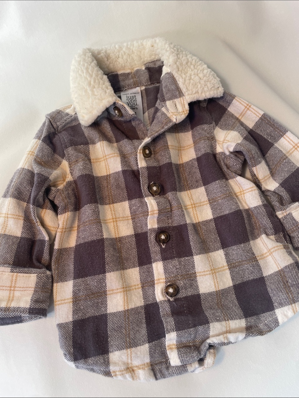 Carter's Plaid Sherpa-Lined Pea Coat - Cream & Brown